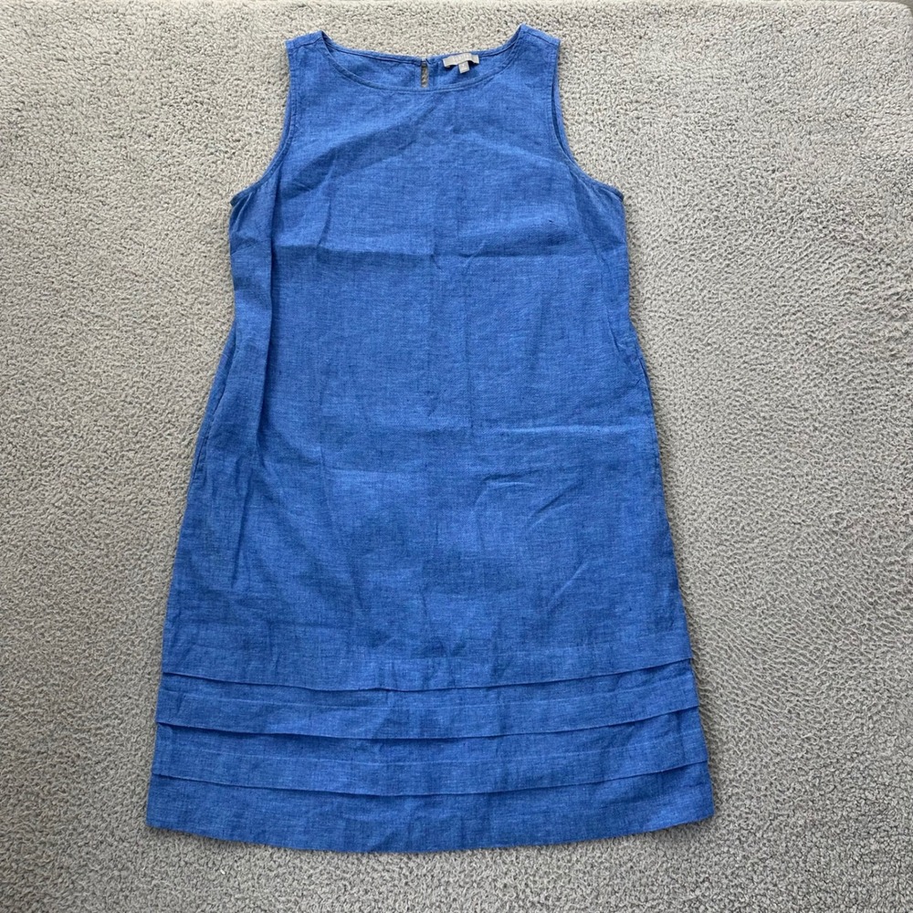 Habitat Clothes to Live In Blue Linen Blend Pleated Hem Shift Dress Medium